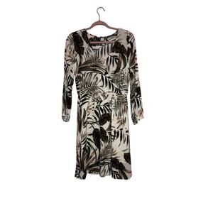 Old Navy Tropical Palm Print Dress Long Sleeve A-Line Size Small